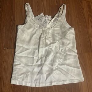 Emporio Armani Classic Satin White Lace Trim Tank Top Size M Designer Luxury‎